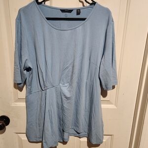 Betabrand XXL Blue Side Ruched Short Sleeve Blouse Stretch Casual Office